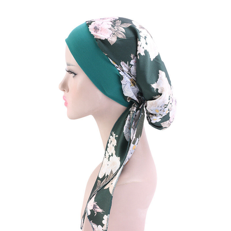 Женский мусульманский хиджаб, шапка-тюрбан с принтом в виде цветка и хиджаба, шарф для выпадения волос, завязывающаяся бандана, новинка 2024