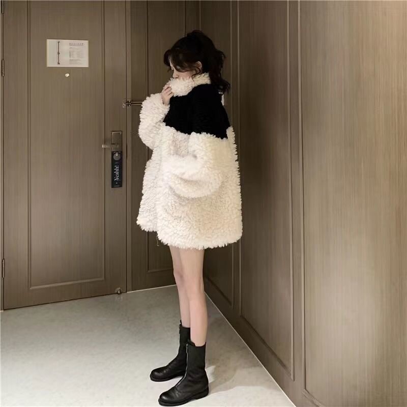 Winter New Gray Loose Fur Coat 2023 Women Casual Punk Style Jacket Ladies Harajuku Zippers Streetwear Vintage Clothing