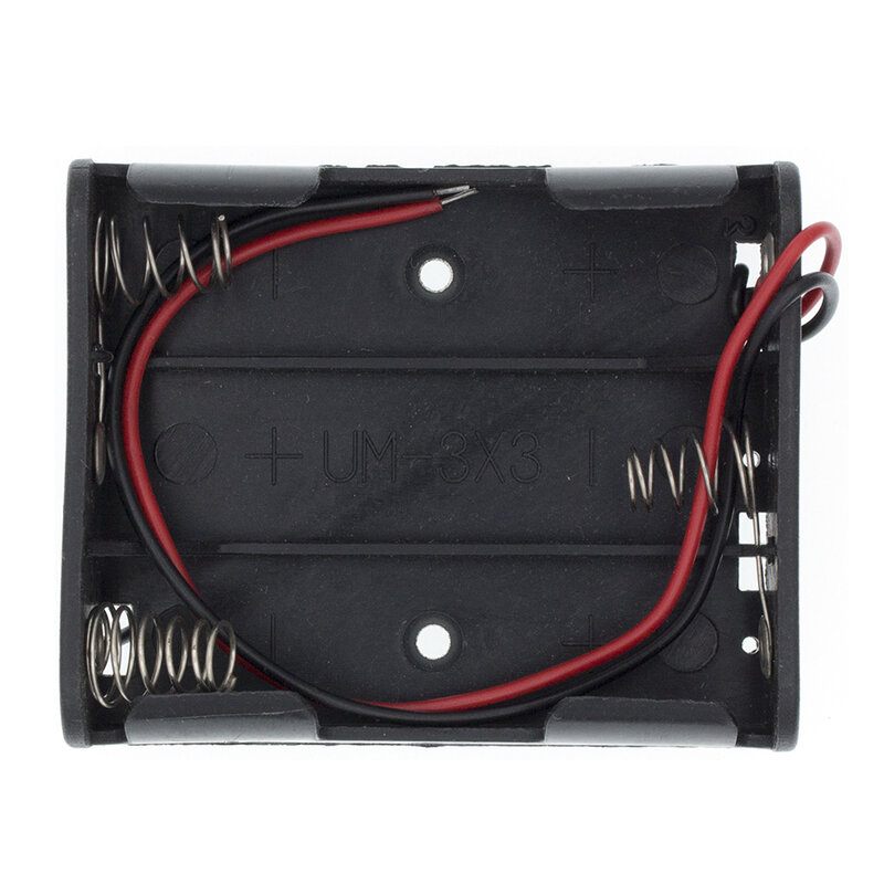 Caja de plástico de tamaño estándar AA/18650, caja de soporte de batería negra con cable de plomo, Clip de 3,7 V/1,5 V