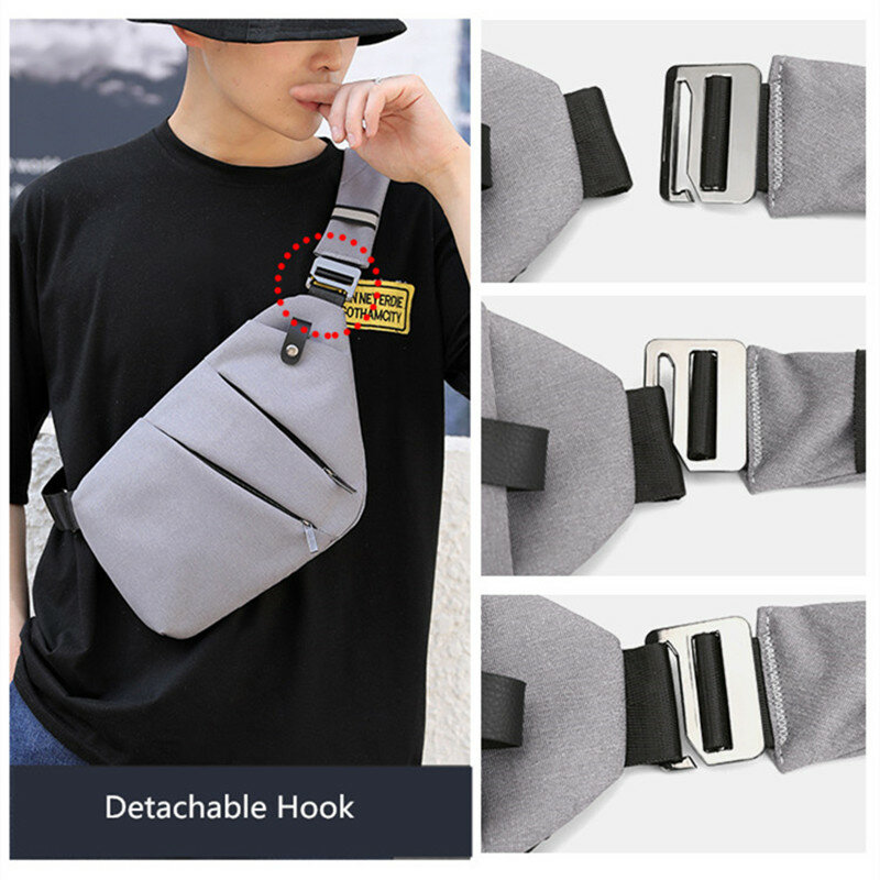 Мужская ультратонкая нагрудная сумка Fengdong, серая или черная ультратонкая Спортивная слинг-сумка через плечо с защитой от кражи, осень
