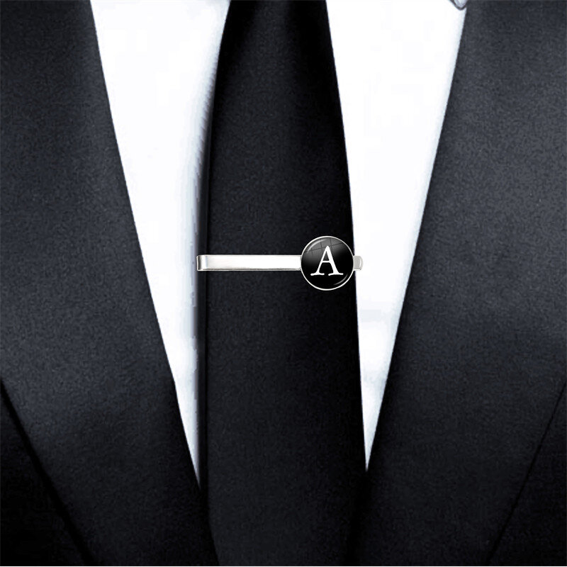 Clips de corbata de 26 letras del alfabeto para hombres, joyería de nombre de personalidad, Clip de corbata para hombres, accesorios de traje, regalo de fiesta