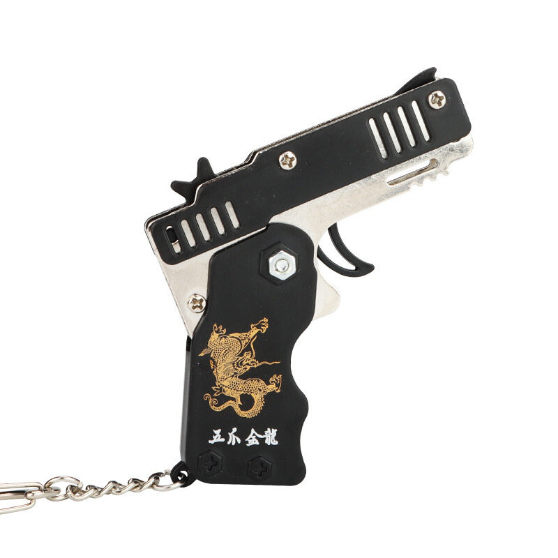 Metalowy pistolet zabawkowy mini składany jako breloczek gumowy pistolet dziecięcy prezent zabawka sześć burst gumowa zabawka pistolet