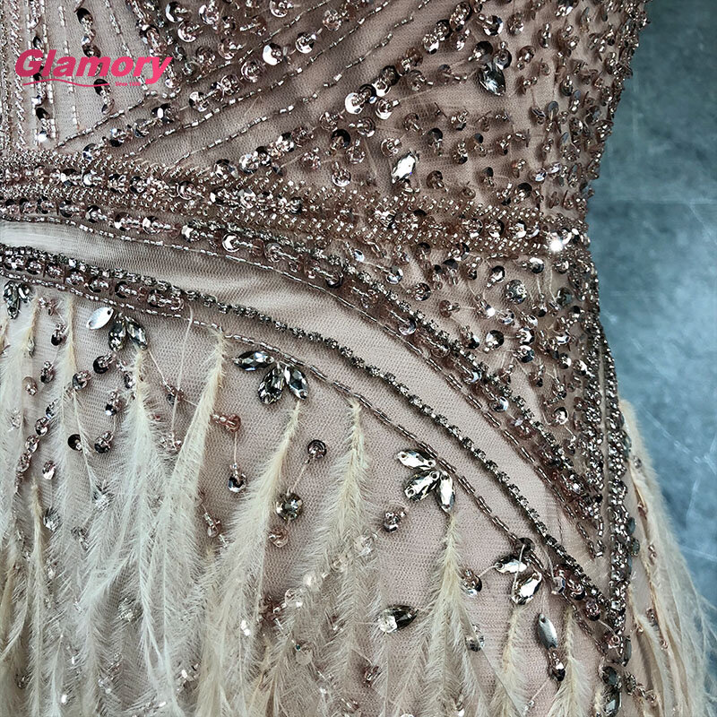 2020 New Design Pink Beading Mermaid Evening Gowns Sexy V Neck Sleeveless With Feater Prom Dress