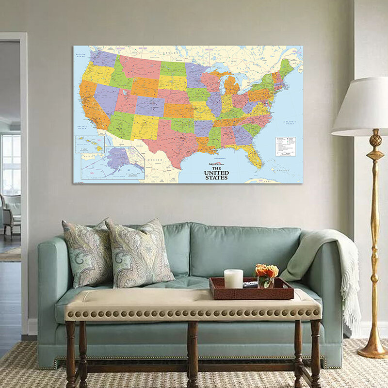 Carteles e impresiones con mapa detallado para decoración del hogar, sala de estudio de pared para imágenes artísticas/clase de estar, lienzo no tejido, 150x90cm
