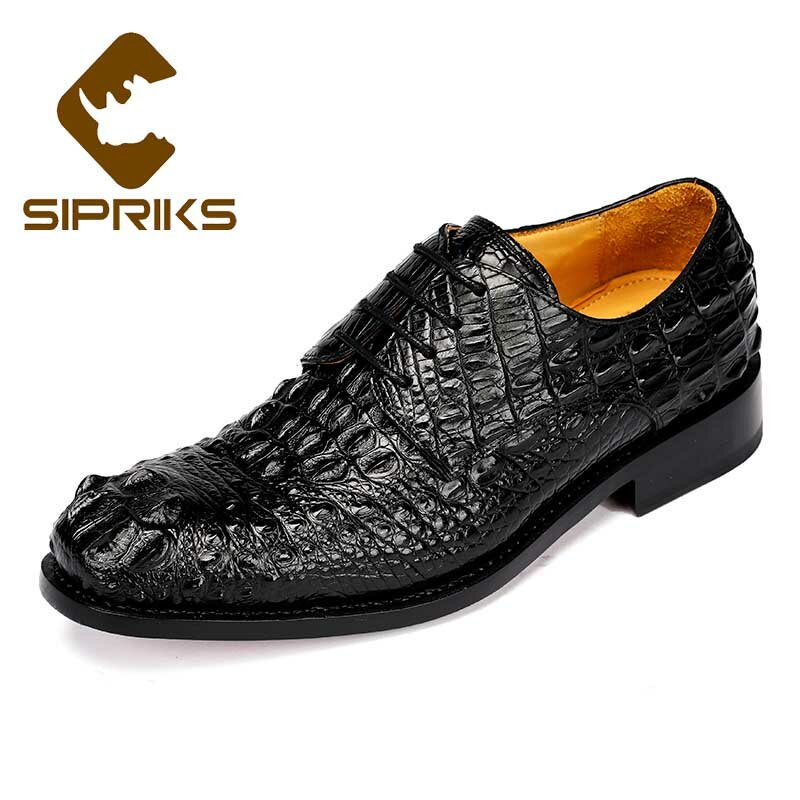 Sipriks masculino pele de crocodilo sapatos de couro borgonha lacing derby vestido sapatos marrom escuro calçados ao ar livre sola de couro 45