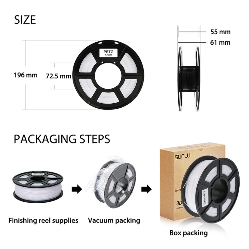 Sunlu petg 3d filamento 1.75mm para impressora 3d petg filamento 5 rolos/conjunto de precisão dimensional +/-0.02mm