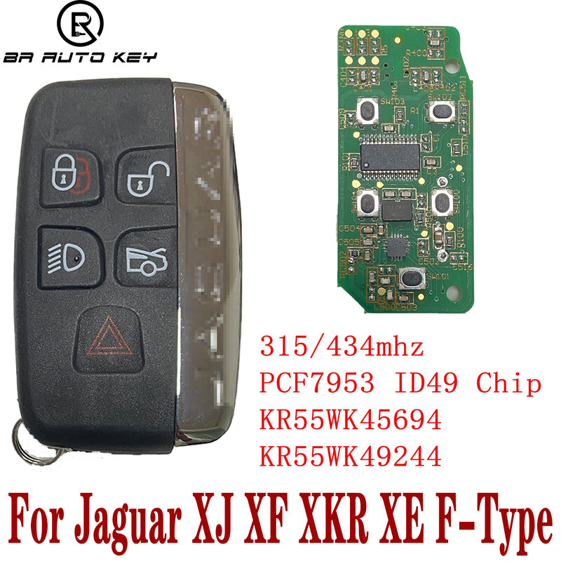 스마트 리모트 자동차 키 고리 5 개 버튼, 재규어 XF XJ XK XE 2013-2017 315mhz/433mhz 키리스 스마트 키 ID49 칩 FCC:KOBJTF10A