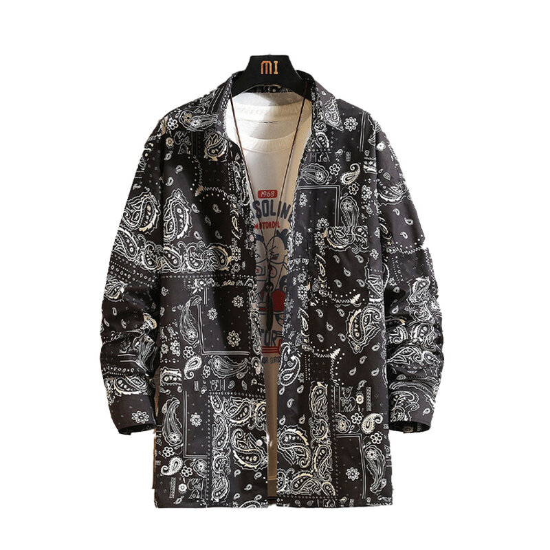 Oversize koszula męska w kratę Bandana w stylu Vintage męskie koszulki hiphopowe ubrania z długim rękawem męski sweter Harajuku 2023 wiosna jesień