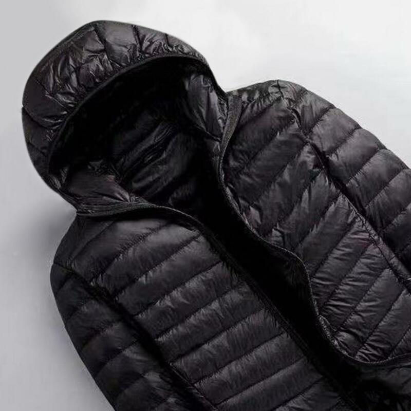 남성 다운 코트 솔리드 컬러 패딩 후드 지퍼 카디건 매일 착용을위한 경량 겨울 자켓