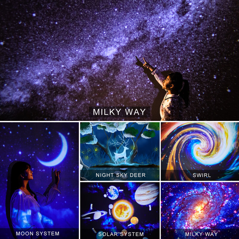 Projektor LED gwiazda lampka nocna 6 w 1 Planetarium projekcja Galaxy gwiaździste niebo lampa projektora USB obrotowe lampki nocne 우주 드등 등