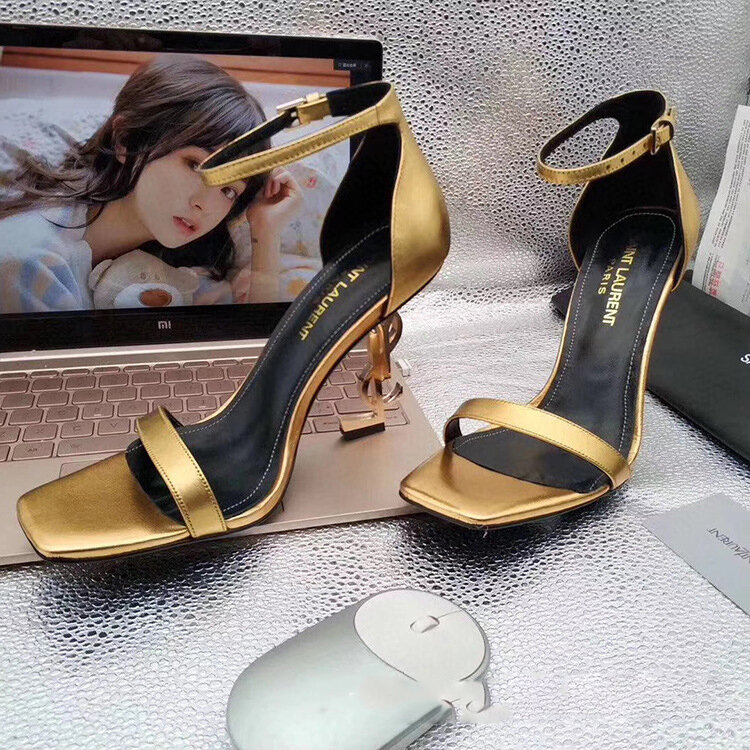 Damen leder high heels low-end luxus offene spitze brief ferse temperament mode hochzeit party high heel sandalen große 34-43