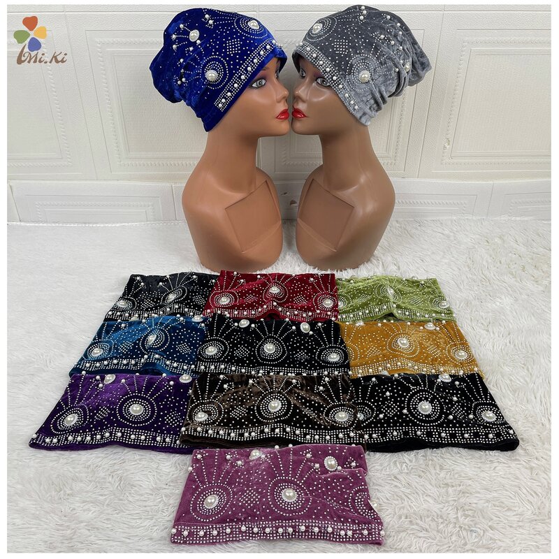 12 foto/confezione nuove perle design donne avvolgere la testa africano sego headtie nigeriano gele pronto cappello turbante automatico