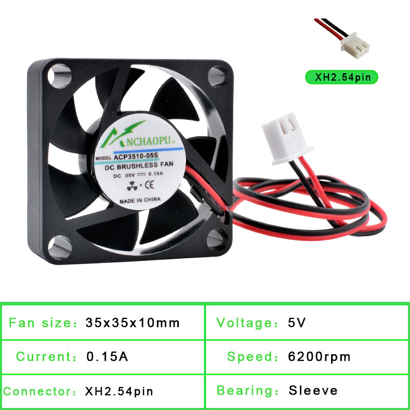 Acp 3510 3.5cm 35mm ventilator 35x35x10mm dc 5v 12v 24v 2 draden 2pin voor koelventilator van microapparaat router projector
