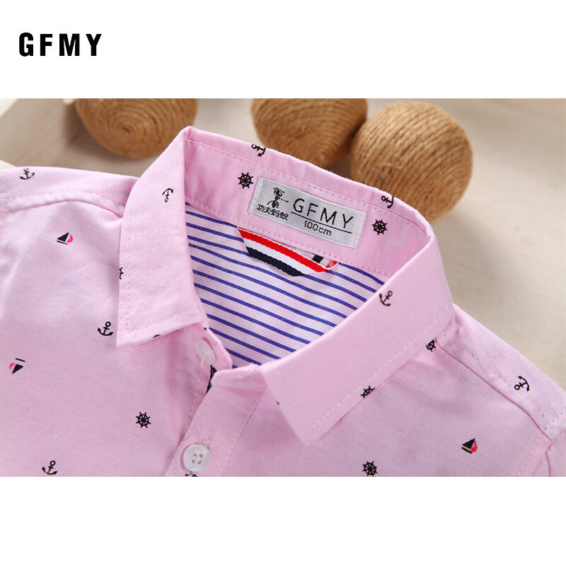 GFMY 2020 رائجة البيع الأطفال قمصان عادية الصلبة القطن قصير الأكمام الفتيان قمصان لمدة 2-14 سنوات الشريط الديكور قمصان الطفل