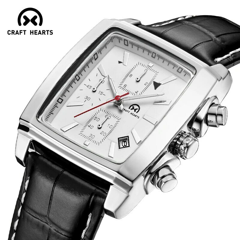 CRAFT HEARTS Brand Men's Watch Multi-function Sports Leather Creative Rectangular Men Watches Luminous Reloj Hombre Clock 2020