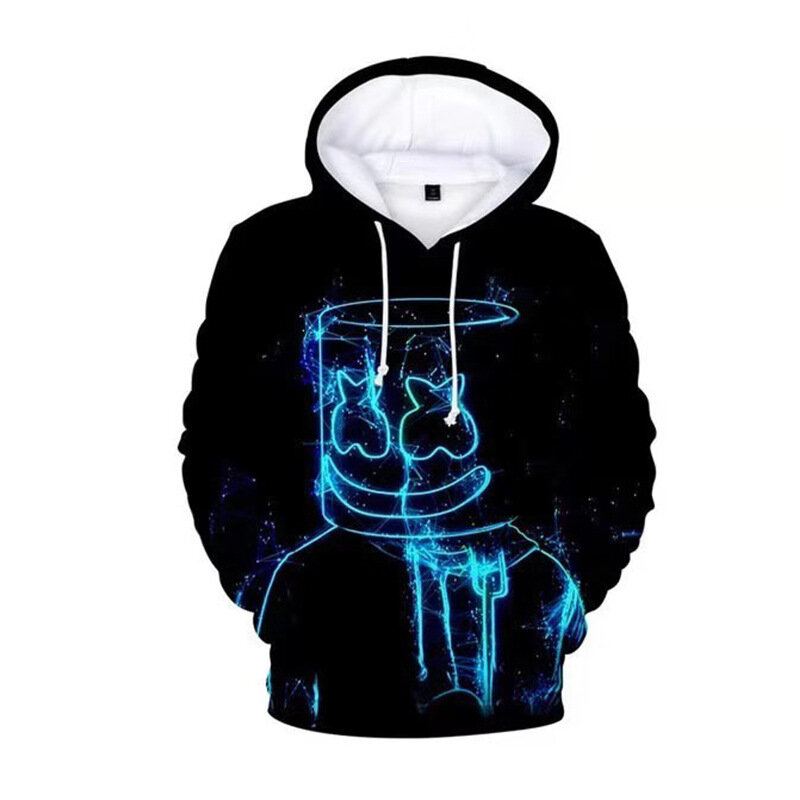 Marshmelloing 3d impresso jaqueta de moda das crianças camisola dj música eletrônica meninos e meninas outono inverno manga longa hoodie