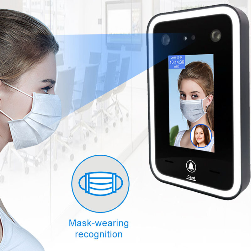 QR Code 2000 Face Dynamic Facial Recognition Time Attendance Terminal Time Clock Door Access Control With Software