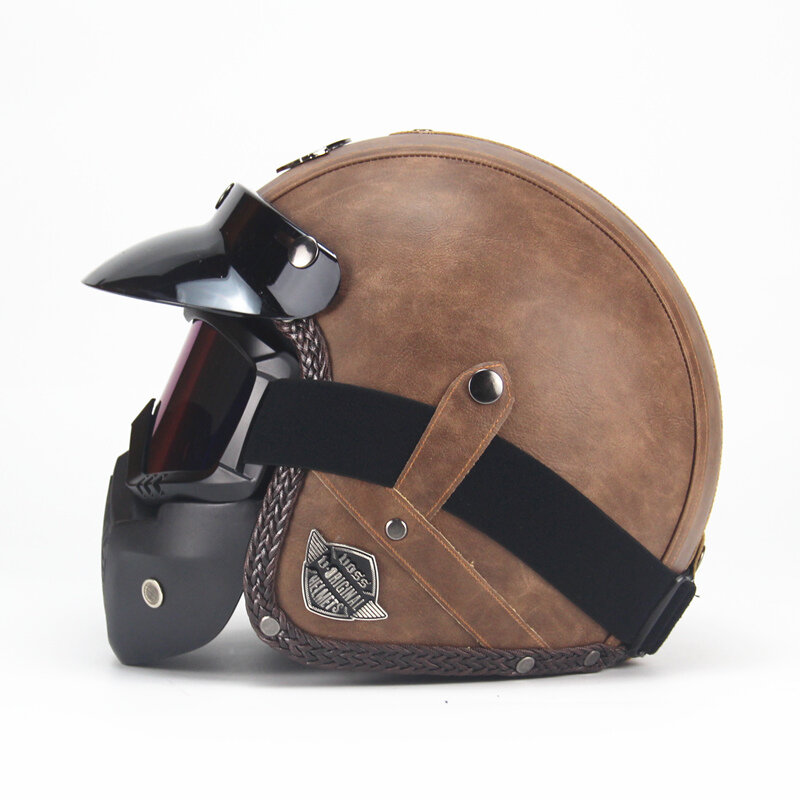 Новинка 2020, мотоциклетный шлем с открытым лицом 3/4, ретро мотоциклетный шлем из искусственной кожи, мотоциклетный шлем для мотокросса, шлемы для мужчин и женщин