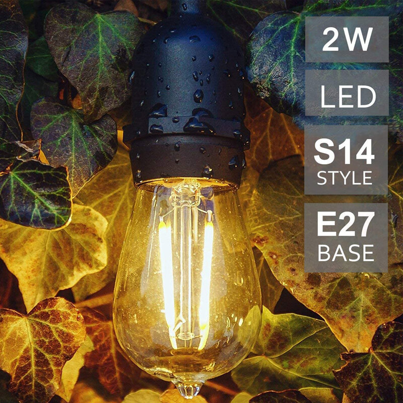 Bombillas Edison Vintage E27 LED S14, 110V, 220V, resistente al agua, 2W, 2700K, color blanco cálido, para exteriores