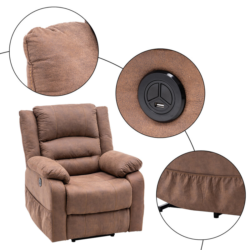 Electric Lift Function Recliner Massage Chair Light Brown Comfortable&Durable Fabric PU Easy Adjustment Ultimate Relaxation