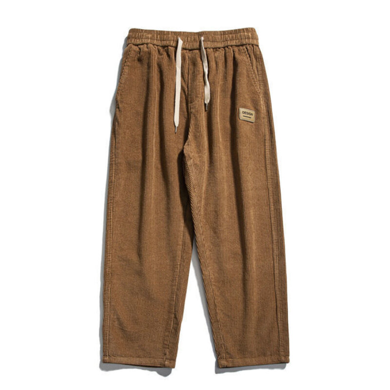 Spodnie do joggingu dla mężczyzn Vintage Streetwear męskie spodnie w pasie proste sztruksowe spodnie jednolita moda męska Casual Sport Pants