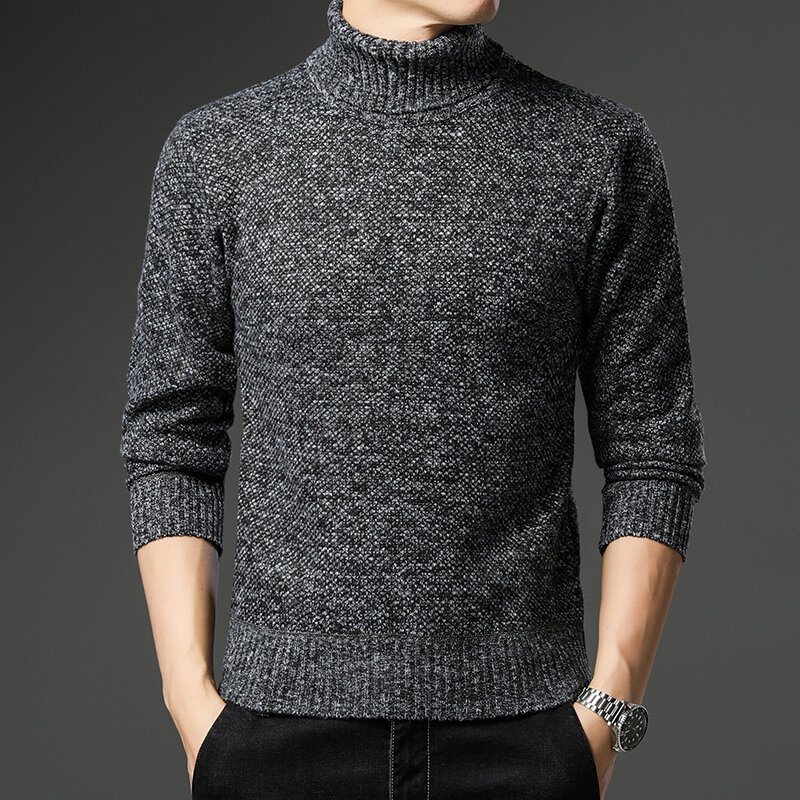 Suéter de lana gruesa para hombre, Jersey de punto de cuello alto, parte inferior cálida, moda informal, Color puro, Primavera, Invierno