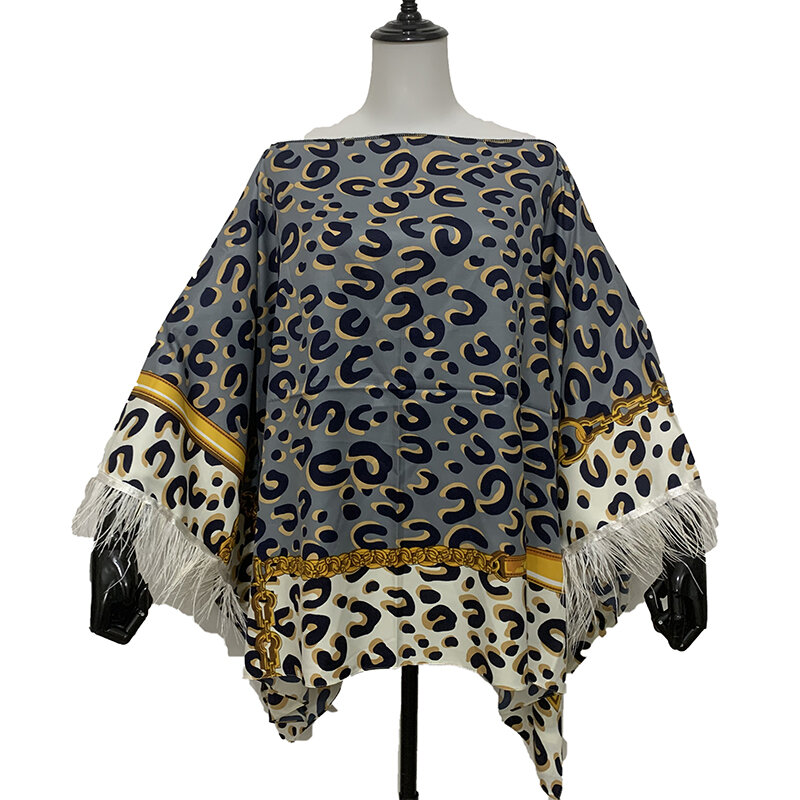 Blusa de seda con estampado de leopardo para mujer, blusa de un hombro con plumas, Dashiki africano, Top corto, ropa de verano, moda europea