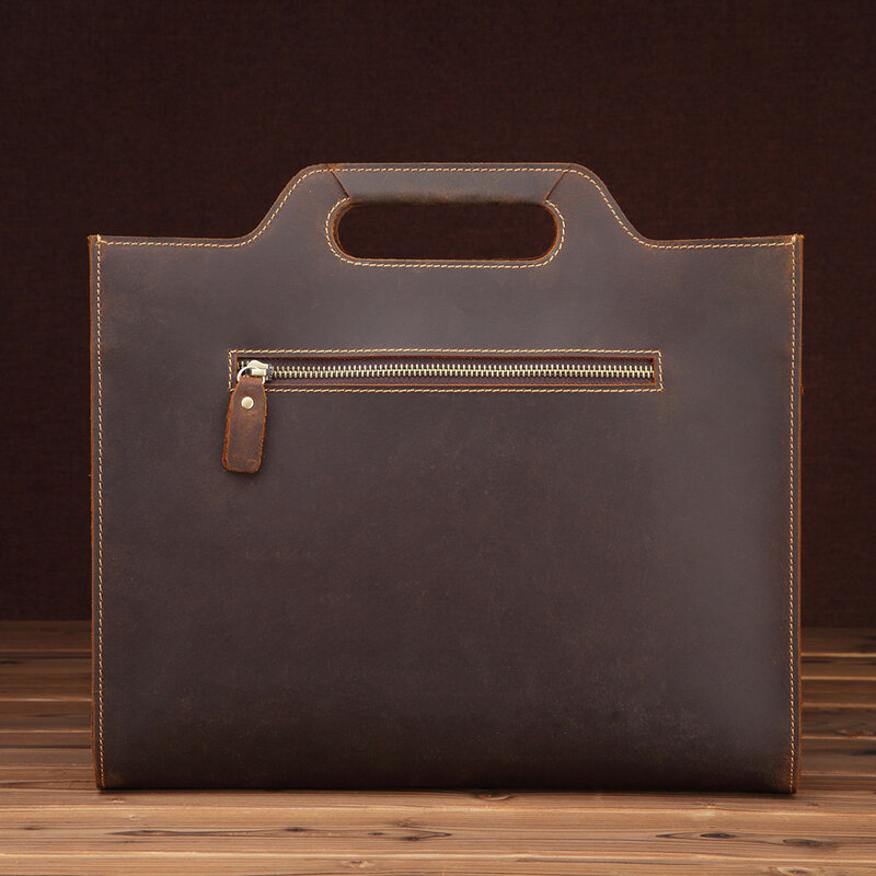 Vintage Men's Genuine Leather Briefcase for Business Crazy Horse Messenger Male Laptop Bag Men Business Travel Bag Shoulder Tote