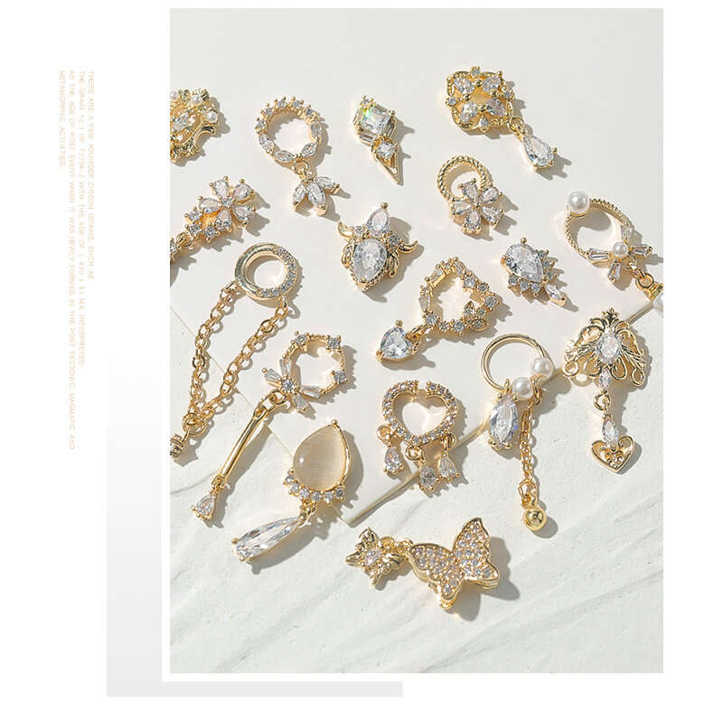 Hniux 2 Stuks 3D Metalen Zirkoon Nail Art Sieraden Japanse Parel Hanger Decoraties Top Kwaliteit Crystal Manicure Diamond Charms