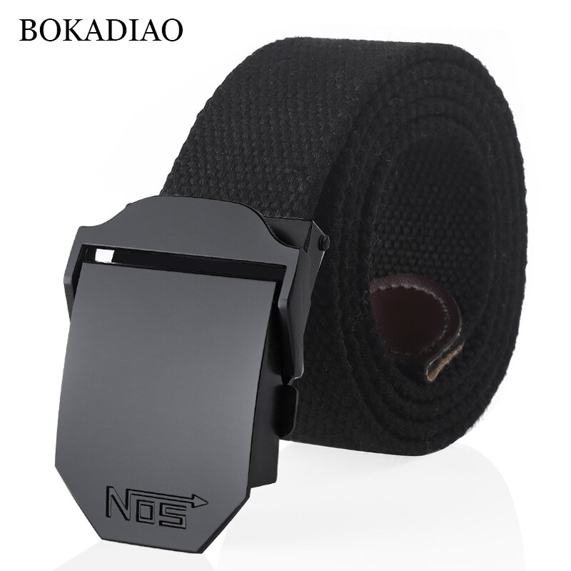 BOKADIAO-Cinturón de lona militar para hombre y mujer, hebilla de Metal negra de lujo, cinturones tácticos del ejército, correa de cintura masculina