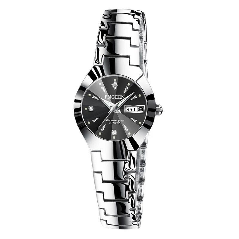 FNGEEEN-Relógio de pulso de aço para casais, relógios femininos e masculinos, marca de luxo, moda, presente para amantes, 2024