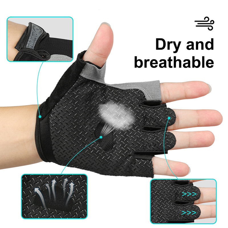 Перчатки с открытыми пальцами, Нескользящие, с защитой от пота, для спортзала, фитнеса, рыбалки, велосипедные перчатки для активного отдыха, летние, велосипедное снаряжение