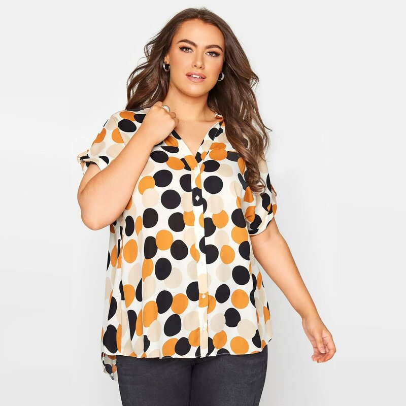 JHBeute Leopard Dot Print Blouse Women Spring Elegant Office Ladies V-Neck Long Sleeve Shirt Button Cardigan Loose Plus Size Top