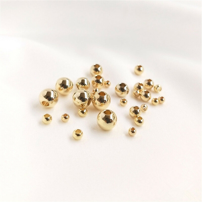 10 buah 2.5/3/4mm14K manik-manik bulat berlapis emas manik-manik longgar DIY gelang perhiasan pertama buatan tangan bahan manik-manik aksesoris
