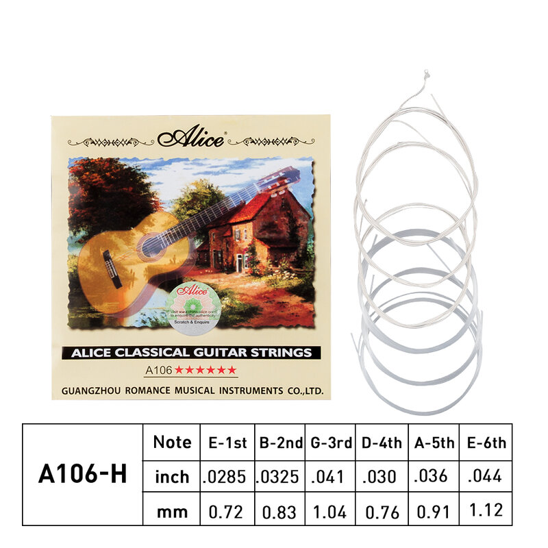 Alice Toutes Sortes De Cordes De Guitare A108-N/A107-C/A107-N/ A106-H/A105BK-H/AC136BK-H/AC136BK-N/AC136-N/AC130-N/AC130-H/Combinaison