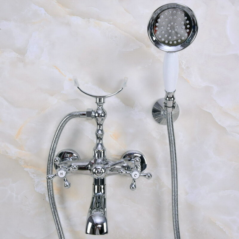 Wall Mounted Polished Chrome Clawfoot Bathtub Faucet telephone style Bath Shower Water Mixer tap with Handshower zna227