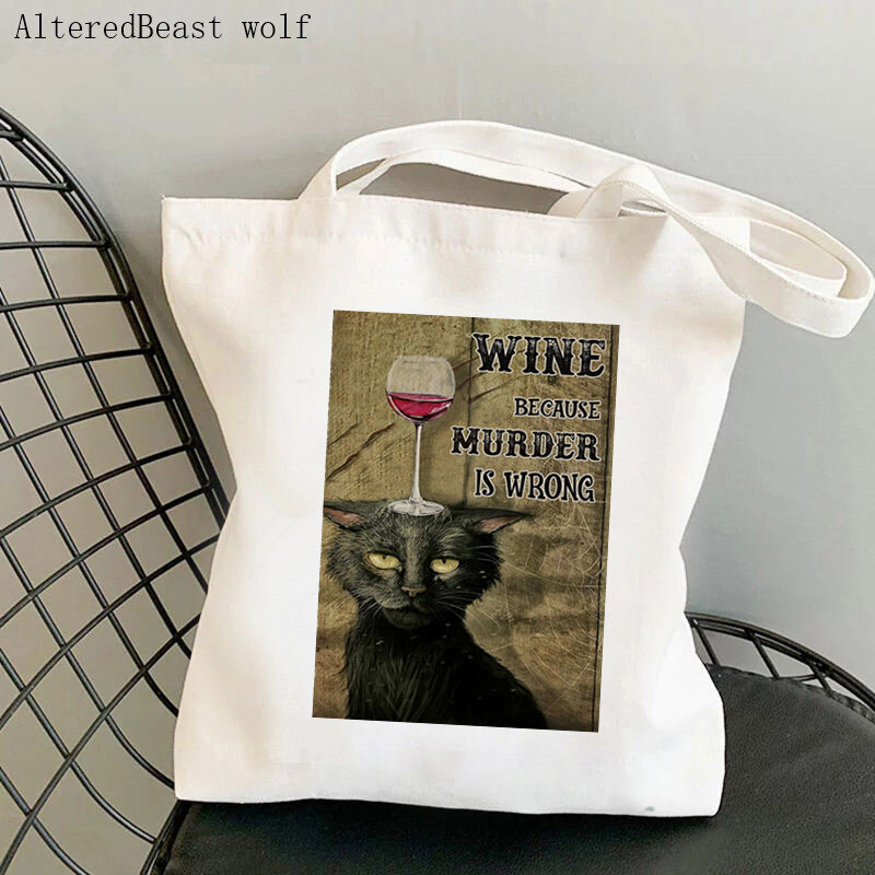 Tas Belanja Wanita Majalah Kucing Hitam Silahkan Duduk Sendiri Tas Belanja Harajuku Tas Belanja Kanvas Tas Tangan Jinjing Tas Bahu Wanita