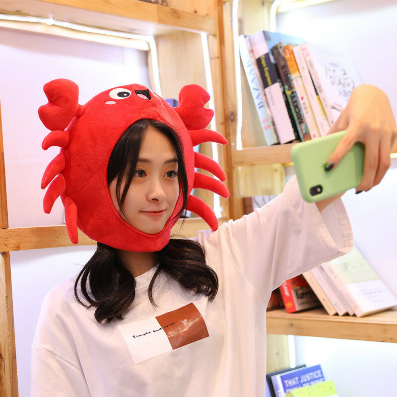 Cartoon Crabs Are Funny Selling Cute Ins New Lobster Hats Skin-friendly and Comfortable Plush Headgear Girl Photo Selfie Props