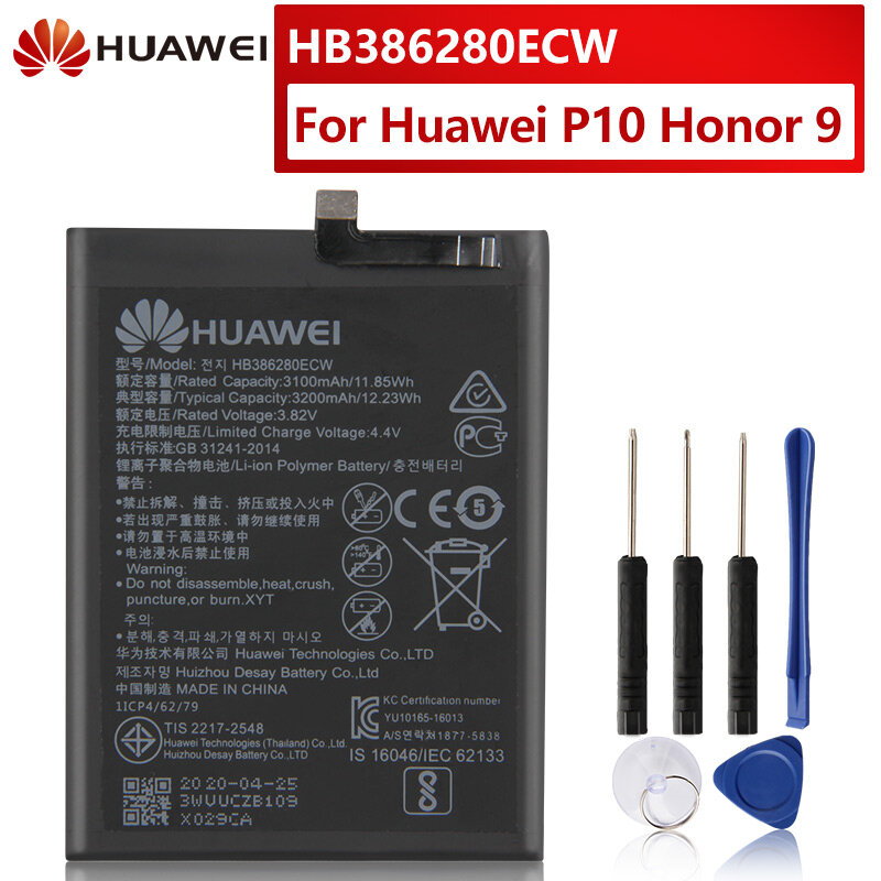 Bateria de substituição original para huawei honor 9 p10 ascend p10 hb386280ecw STF-L09 STF-AL10 telefone genuíno bateria 3200mah