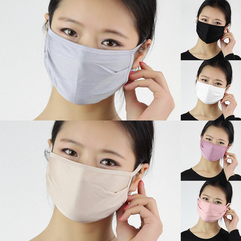 Máscara facial reutilizável unissex, máscara para proteção solar de seda, à prova de vento, cor sólida, reutilizável, lavável