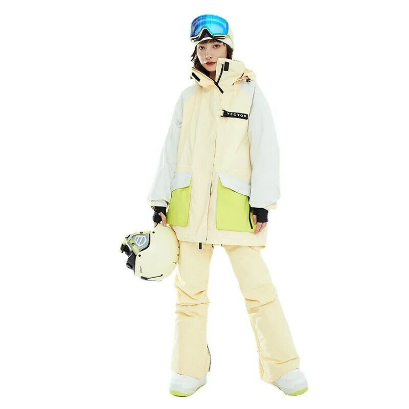 ใหม่แจ็คเก็ตสกีผู้หญิง Snowsuits Overalls หญิงหนาแจ็คเก็ตสกีกางเกงกันน้ำ Windproof สโนว์บอร์ดขี่จักรยานเสื้อผ้า