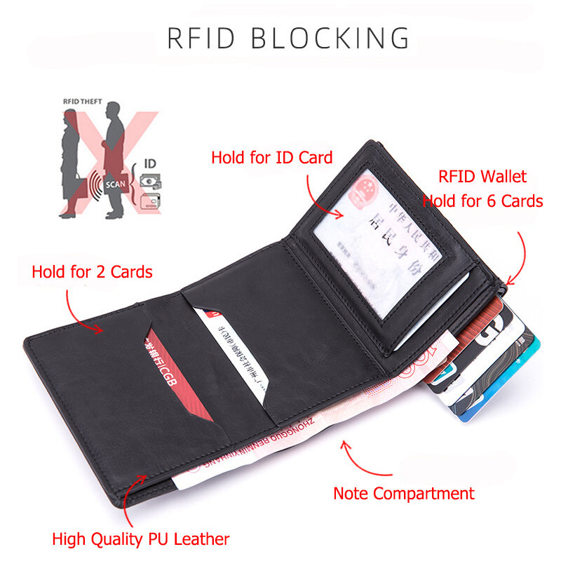 Dompet Ukiran Kustom Pria Tempat Kartu Kredit RFID Memblokir Dompet Kulit Anti-maling Dompet Kartu dengan Kantong Koin Jendela ID