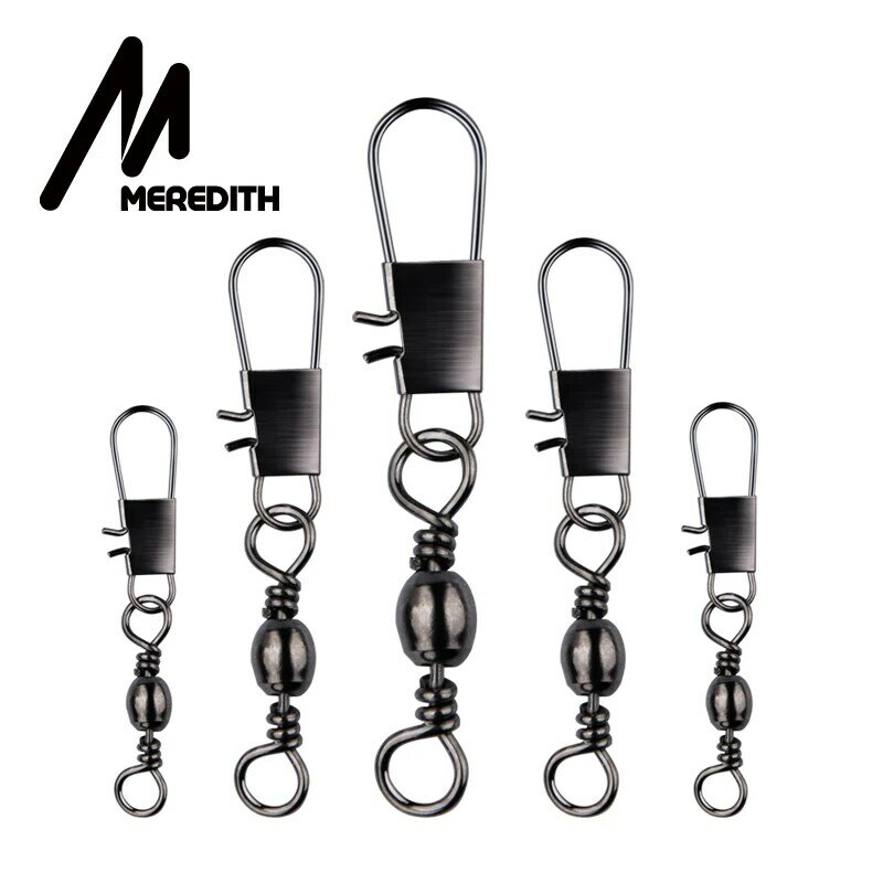 Meredith 50Pcs/Lot Fishing Connector Pin Bearing Rolling Swivel Stainless Steel with Snap Fishhook Lure Tackle Accessorie