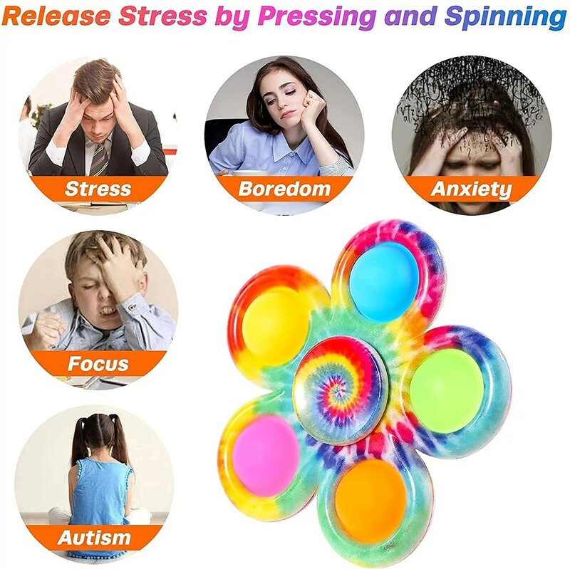 Spinner de mano de burbuja de empuje de dedo para niños, Spinner Fidget Simple Tie Dye para TDAH, alivio del estrés y la ansiedad, Favor de fiesta sensorial para niños, 1PC