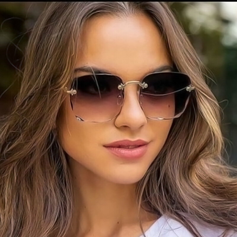 Vierkante Randloze Zonnebril Vrouwen Luxe Merk Designer Zomer Rode Bril Mode Zonnebril Voor Mannen Uv400 Tinten Oculos