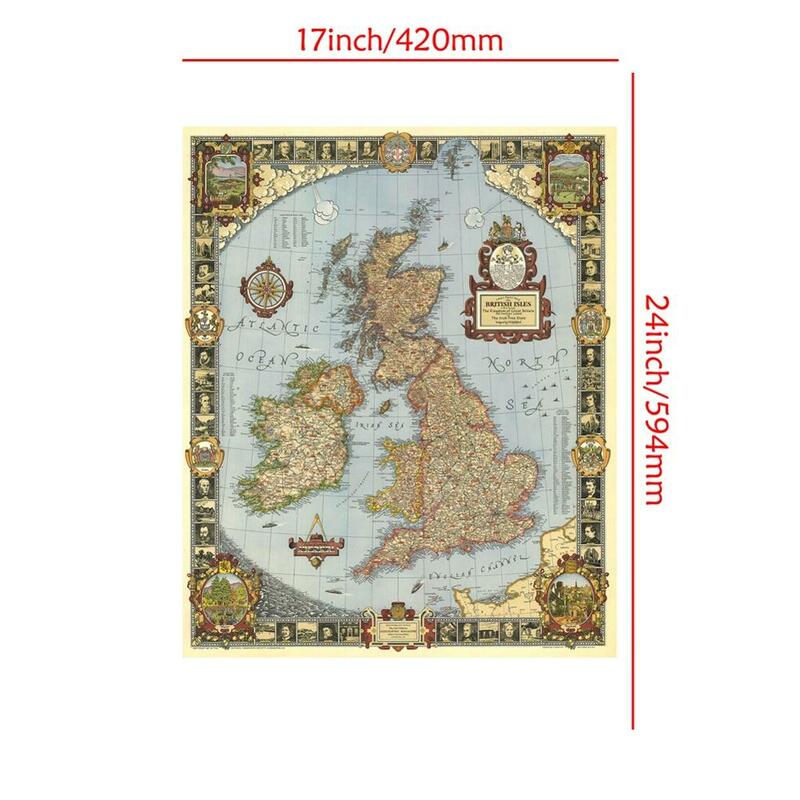 خريطة عتيقة من مملكة بريطانيا في 1937 ، قماش ناعم عالي الدقة ، ديكوري ، خريطة لغرفة المعيشة/غرفة الدراسة ، ديكور جداري ، حجم A2