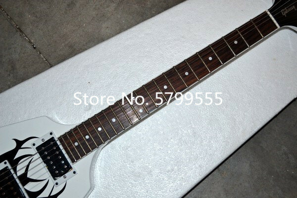 Klasyczne specjalnego w kształcie 6-wire gitara elektryczna, biała obudowa, specjalne aplikacja, darmowa dostawa