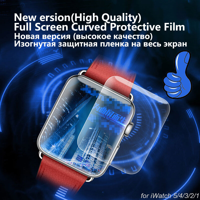 Protetor de tela completo para apple watch, 44mm, 40mm, série 6 5 4 se, cobertura para iwatch 3 2 38/42mm, película protetora flexível e transparente