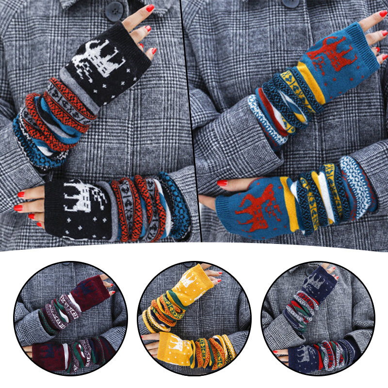 Woman Winter Keep Warm High Elastic Hand Warm Female Fingerless Arm Warmers Arm Sleeve Cuff Wool Knitted Gloves