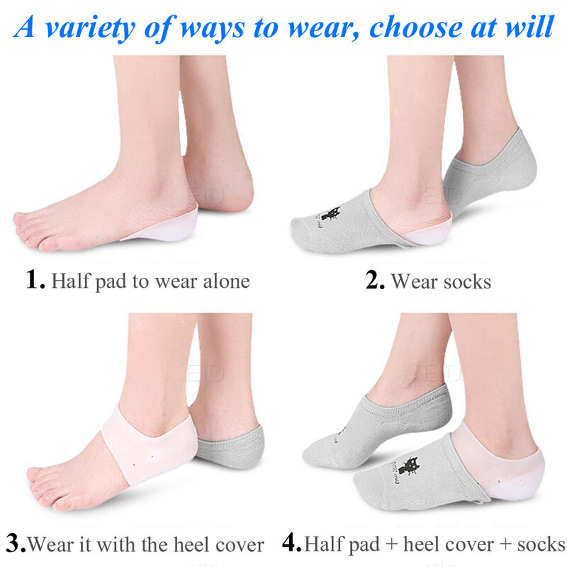 EiD-calcetines de silicona invisibles para aumento de altura Unisex, almohadillas de Gel para el talón, plantillas de cojín para el talón, masaje de pies, soporte ortopédico para el arco